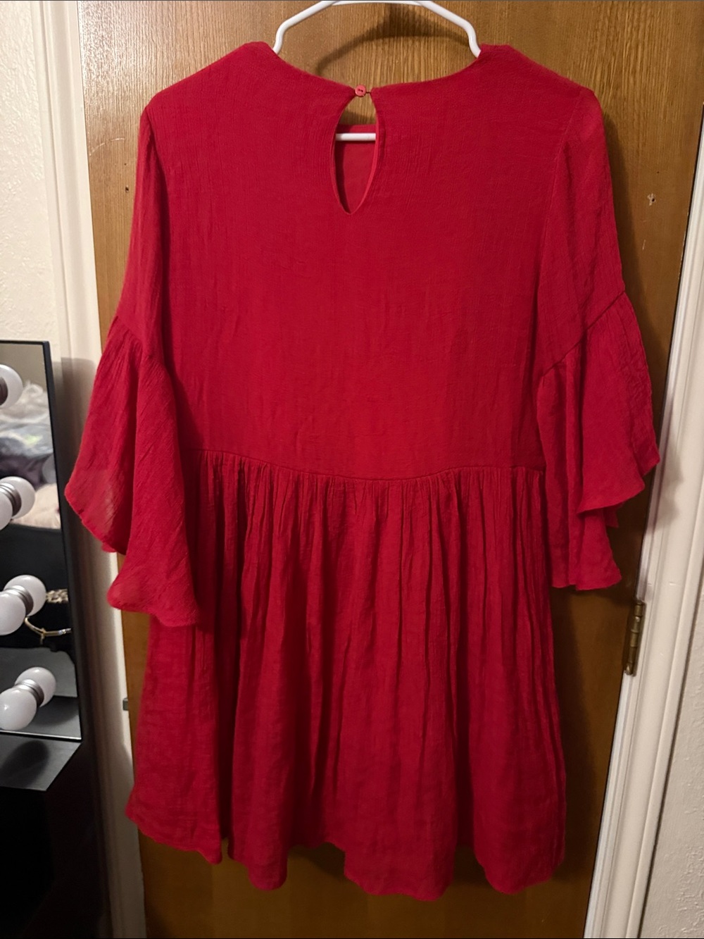 Umgee Red Embroidered Bell-Sleeve Tunic Dress - Picture 7 of 8